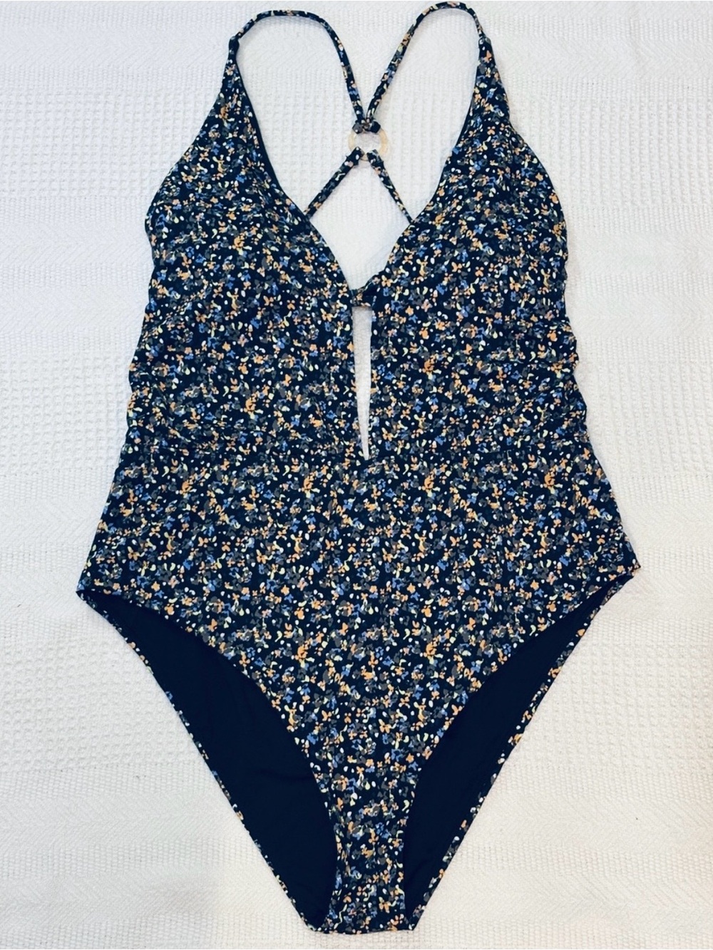 NWT! Prana La Plata Black Petals - One Piece Swimsuit - Size L - UPF 50+
